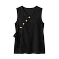 thumbnail image 5 of Ashirexll Summer Tops for Women Casual Linen Tank Top V-Neck Button Detail Drawstring Side Summer Blouse, 5 of 7