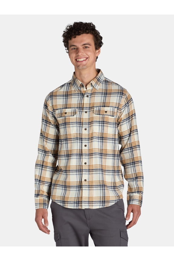 Men's and Big Men's Flannel Shirt with Long Sleeves, Sizes XS-3XLT