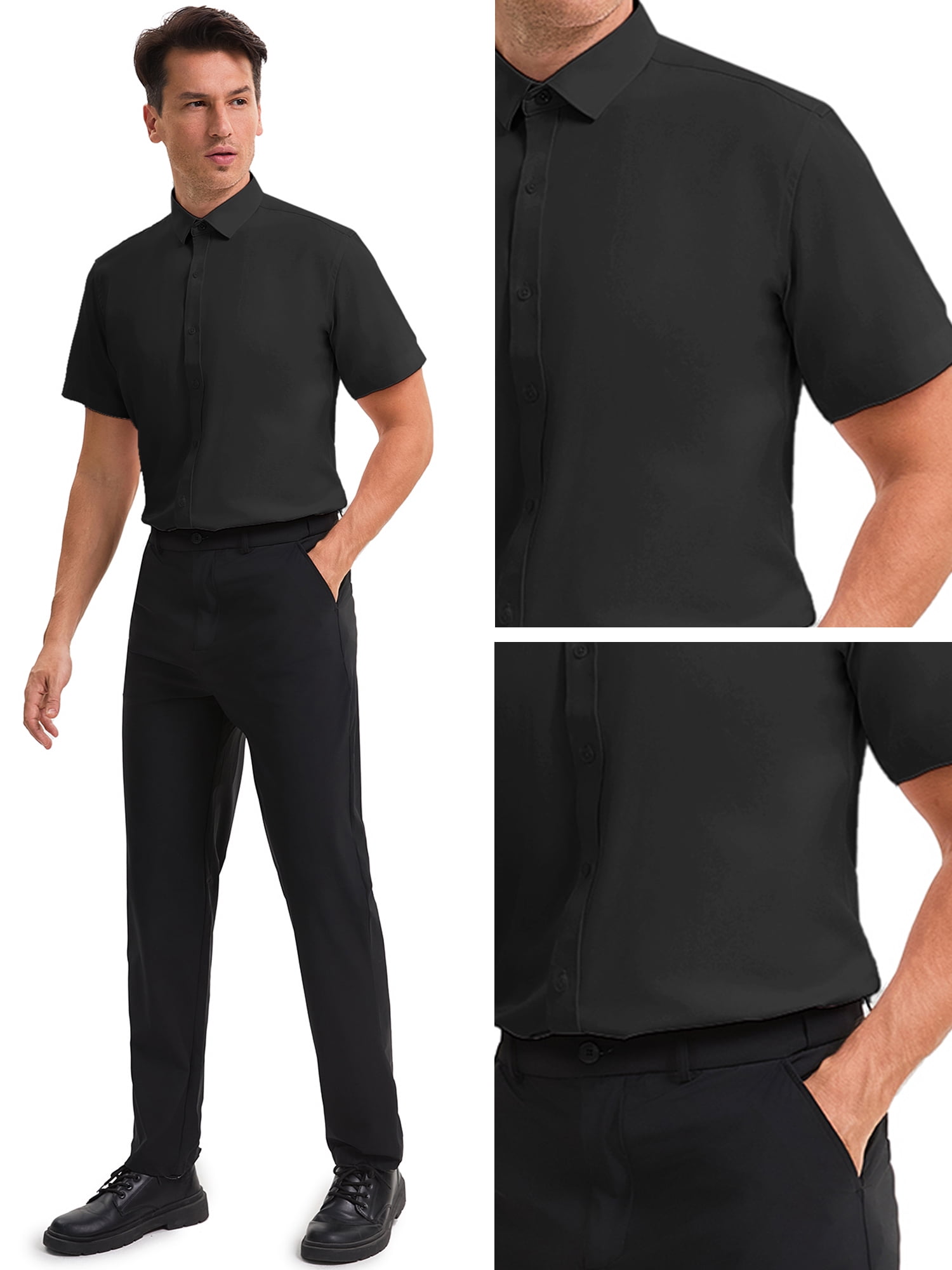 Unique Bargains Men's Short Sleeve Lightweight Business Formal Button Down Shirt M Black