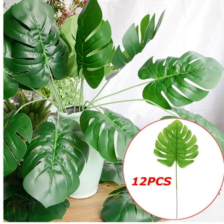 Artificial Palm Leaf Aimeeli 12Pcs Artificial Turtle Leaf Palm Fern Plant Tree Branch Green Wedding Decor Bush ()