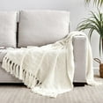 Cozy Chunky Cream Knit Throw Blanket with Textured Basket Weave Pattern