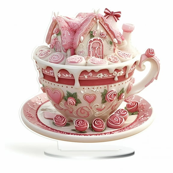 LAMIRO Valentines Day Decorations Home Indoor,2D Valentine'S Day Rose Cupcake with Love Tabletop Decoration,Tabletops Valentines Day Ornaments,Valentines Day Decor for Table,Birthday,Wedding,Home