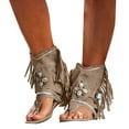 thumbnail image 1 of Sandales de Plage à Franges pour Femmes, Bottines Boho Plage Décontractées, Larges, Mi-Mollet, Compensées, 1 of 7
