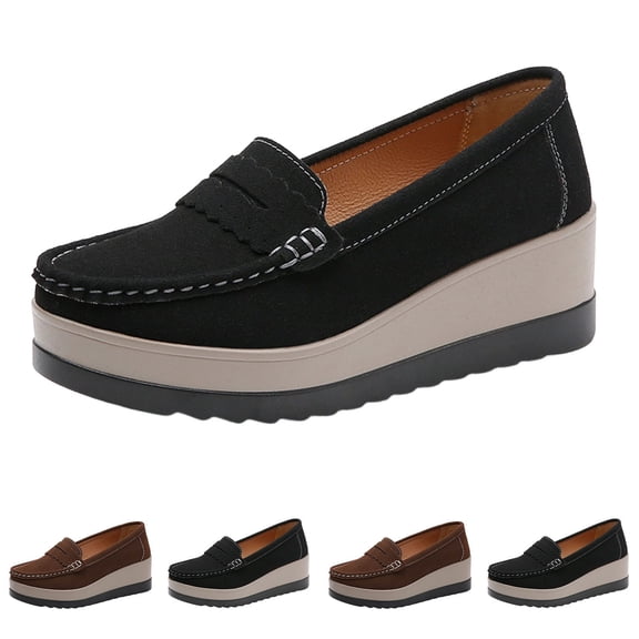 Miqool Women's Platform Wedges Shoes Comfortable Closed Toe Slip On Loafers Comfortable Dressy Pumps Shoes with Arch Support for Wedding Work Office Party
