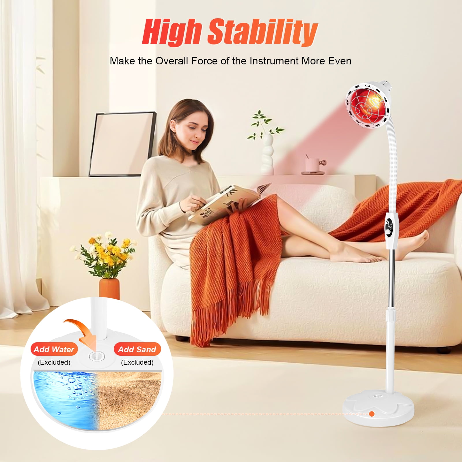 275W Adjustable Near Infrared Heat Lamp Therapy Device, Single Bulb Infrared Light Set for Relieving Joint Stiffness and Muscle Aches