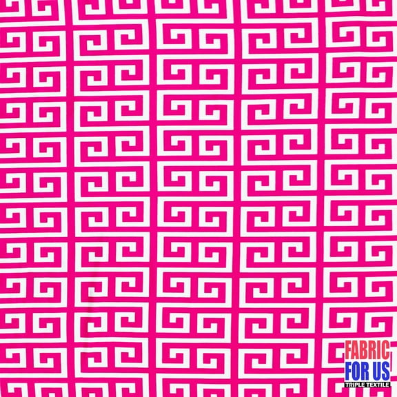 Greek Key Print Design Hot Pink & White Stretch Poly-Spandex Fabric 58" Wide