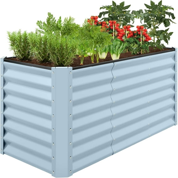 WILLYO 4x2x2ft Outdoor Metal Raised Garden Bed, Deep Root Box Planter for Vegetables, Flowers, Herbs, 119 Gallon Capacity, Mist Blue