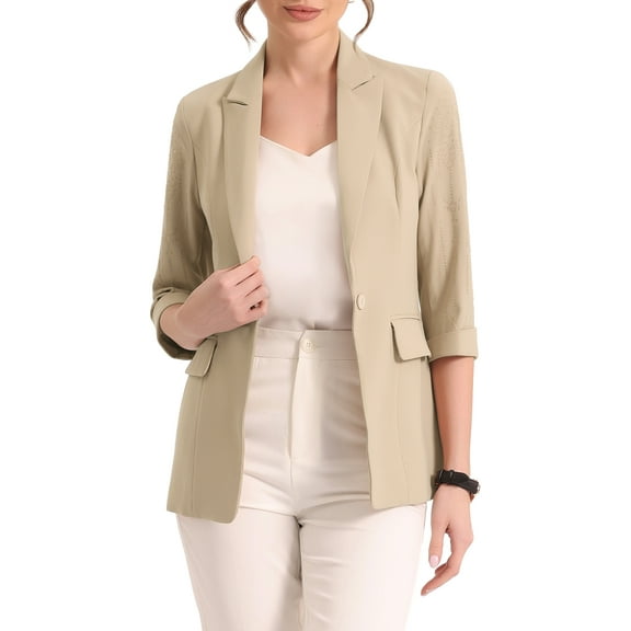 MODA NOVA Juniors 3/4 Sleeves Cardigan Notched Lapel Suit Blazer Formal Jacket