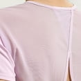 thumbnail image 4 of Olyvenn Mesh TShirts for Women Back Cut out Workout Tops Short Sleeve Crewneck Casual Athletic Tees Summer Trendy T-Shirt Purple 10, 4 of 6