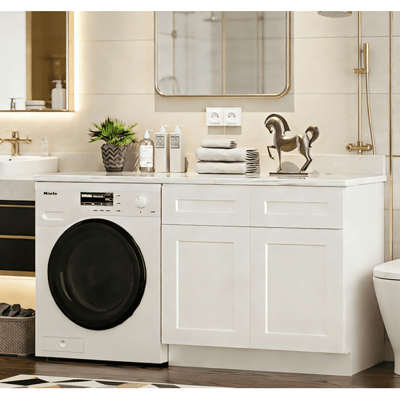 33" Solid Wood Shaker Sink Base Cabinet with 2 Doors | White RTA Kitchen Cabinet, 24" Deep for Bathroom or Kitchen, Countertop Not Included