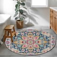 thumbnail image 4 of Area Rug 36in, Ethnic Wind Flowers Patterns Floor Carpet Living Room Rug, Vintage Bohemian Art Non-Slip Welcome Mat Indoor Rugs for Bedroom Dining Room, 4 of 9