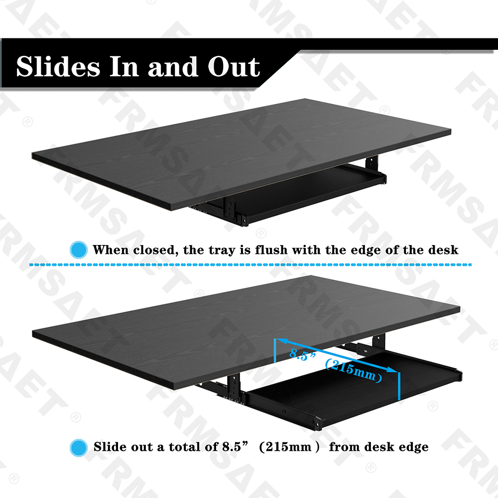 FRMSAET Office Furniture Accessories Home Hardware 20 inches Keyboard Drawer Tray Wood Holder Under Desk with Adjustable Height slide . (20 inches,Black)