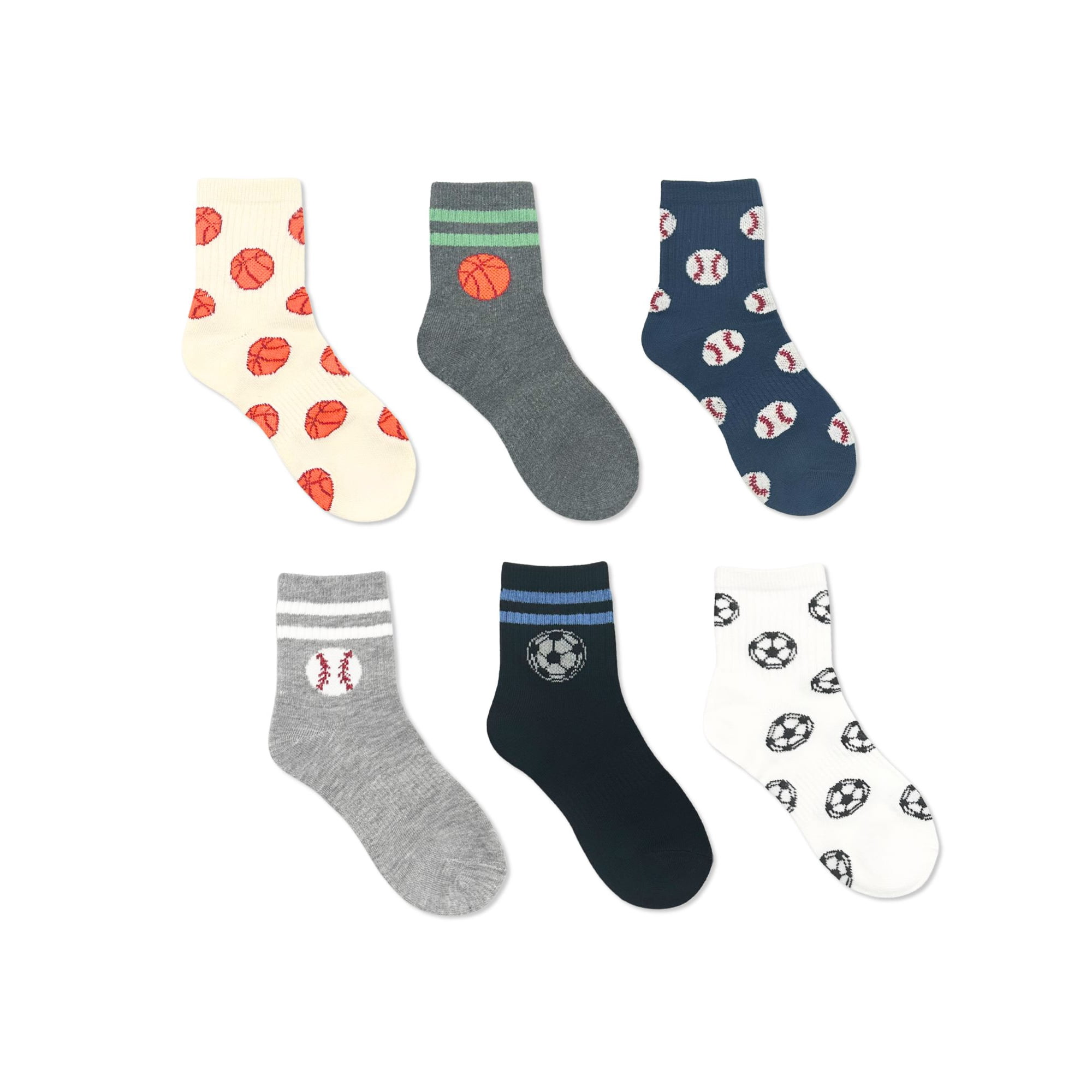 Wonder Nation Boys Sport Balls Mid-Crew Socks, 6-Pack, Sizes S-L