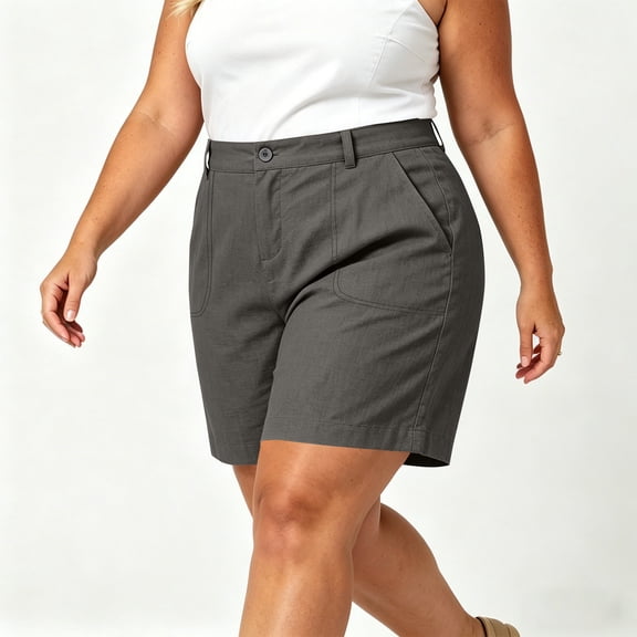 CBASIHI Womens Plus Size Shorts with Pockets- High Waist Summer Casual Dressy Wide Leg Elastic Waist Cotton Linen Shorts Dark Gray Size L-5XL
