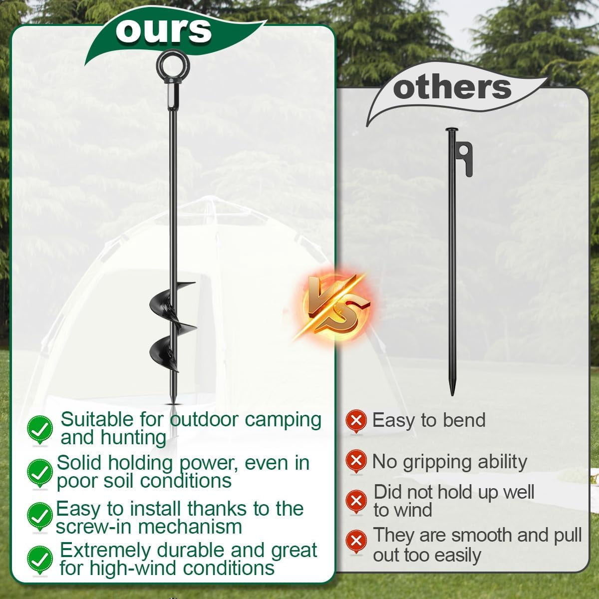 Tent Stakes Anchors 16-in 8 Pack, RV Awning Tie Down Kit for Wind-Proof with Retractable Ratchet Straps, Camping Stakes Heavy Duty for Tents, Beach Umbrellas, Canopies, Carport, Campers
