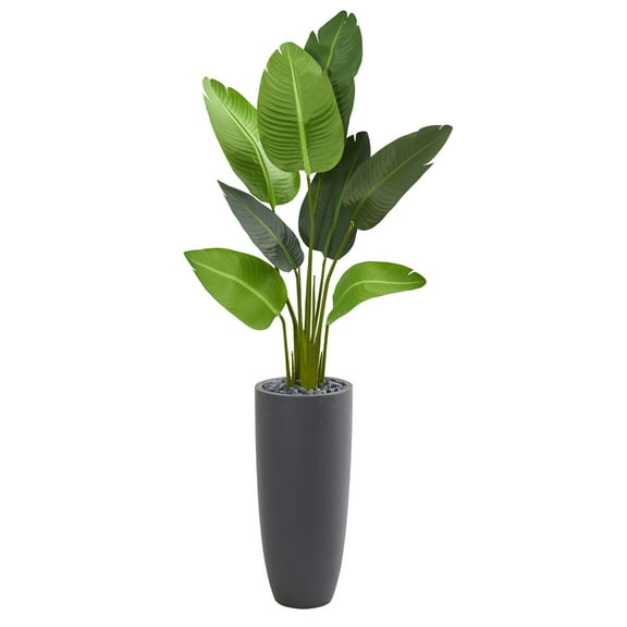 Nearly Natural 5.5' Travelers Palm Artificial Tree in Gray Planter, Green