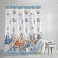 thumbnail image 4 of Summer Ocean Shower Curtain, 36" x 72", Nautical Sea Starfish Shell Coral Seahorse Blue Stripe Waterproof Bathroom Curtain Washable Shower Curtain Set with 12 Hooks, 4 of 8
