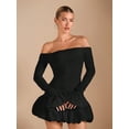 thumbnail image 7 of Black Womens Off Shoulder Long Sleeve Ruffle Mini Dress, Elegant Cocktail Dress For Parties & Dates, 7 of 7