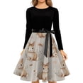 thumbnail image 4 of HOXZODT Womens Easter Dress 2026 Long Sleeve A-Line Zipper Dresses for Women Holiday Bunny Egg Print Spring Dress, Khaki, L, 4 of 4