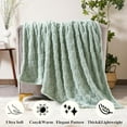 thumbnail image 6 of PHF Checkered Fleece Blanket Queen Size for Sofa Bed, Contemporary Flannel Fleece 3D Jacquard Fluffy Blanket, No Shedding, No Pilling, 90" x 90", Green, 6 of 7