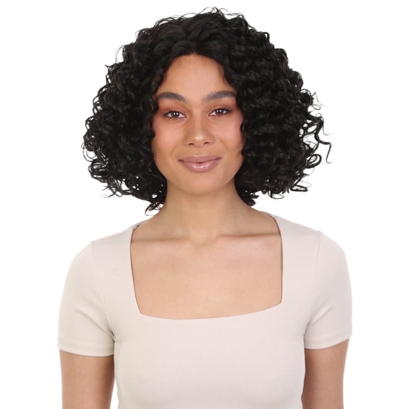 LUXLUXE Idia 13" Bob Half Wig, Curly Synthetic Hair Wig, 4x4 Closure HD Lace Front Bob Wig, Synthetic Hair Wigs Natural Black for Party & Daily Wear