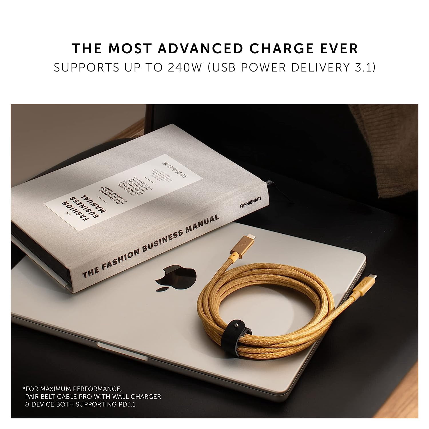 Native Union Belt Cable Pro - 240W USB Type C - 8ft Ultra-Strong Charging - Leather Strap (Kraft)