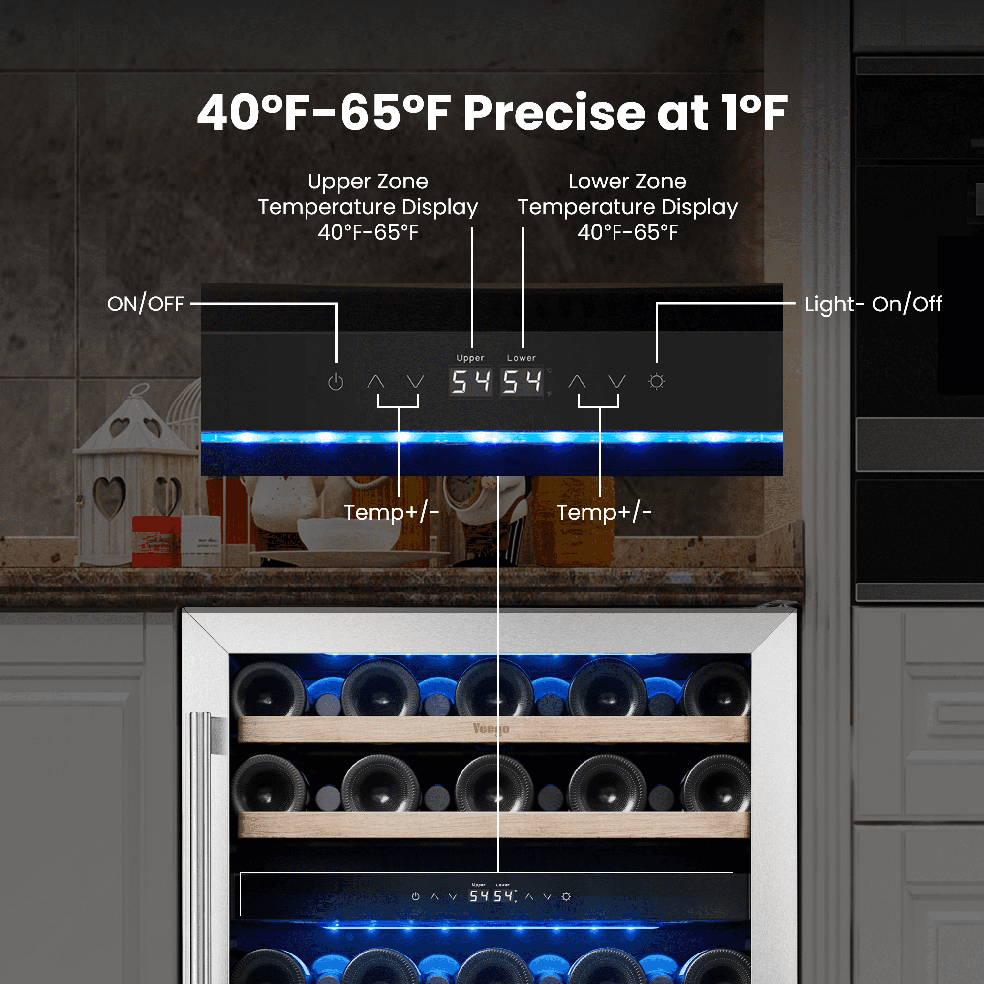 Yeego 24 inch Dual Zone Wine Cooler and Fridge, 52 Bottles Left Opening Wine Refrigerator with Double Glass Door for Office/Home, Built-in & Freestanding
