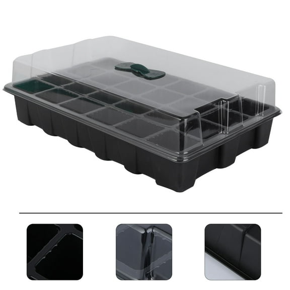 Worgeous 24Cell Plant Germination Tray for Seedling Storage Made of Durable Plastic with Transparent Lid Black