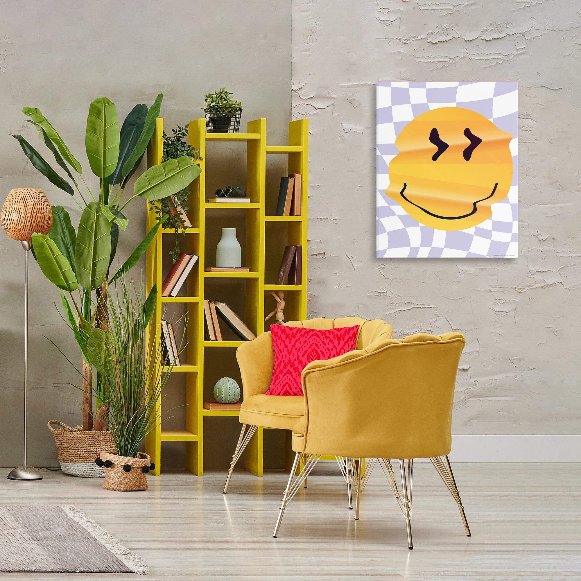 Stupell Industries Wavy Checkered Smile Abstract Painting Wrapped Canvas Art Print Wall Art, 24 x 30