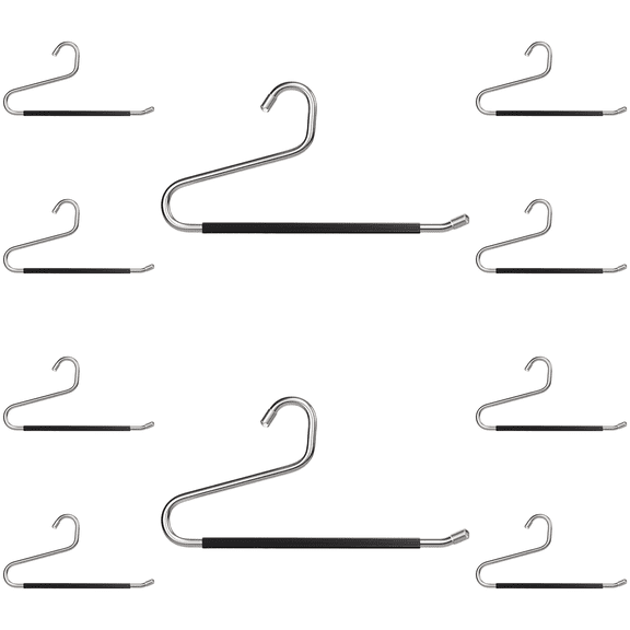10 Pcs Heavy Duty Hangers for Pants, Skirts, Jeans, Stainless Steel Metal Open Ended Hangers with Non-Slip Rubber Coating, Space Saving Closet Organizer, 13.4 x 6.7 in / 34 x 17 cm