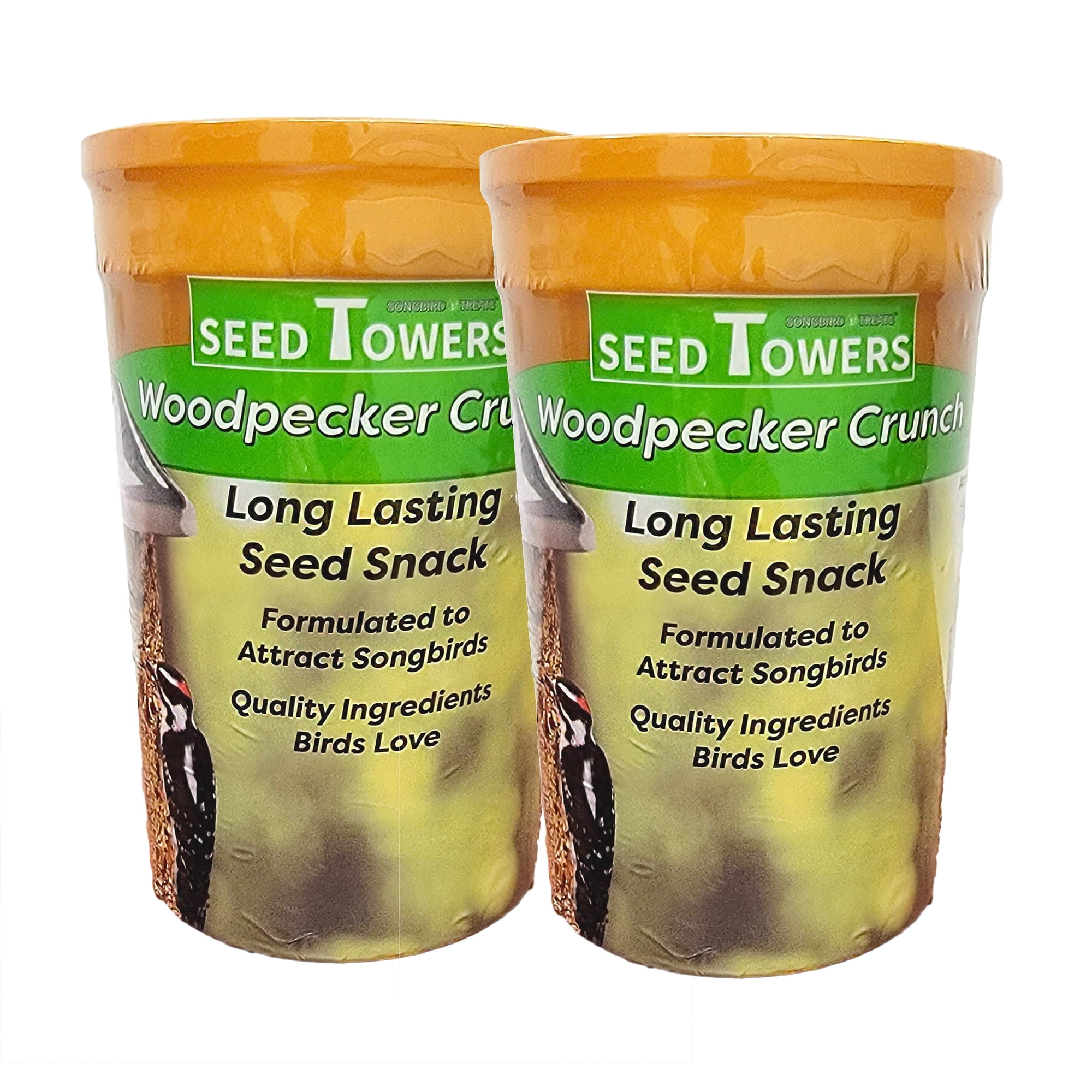 Songbird Treats Woodpecker Crunch Seed Tower 2 Pack | 2lbs each | Bundle of 2 two Seed Log Towers for Wild Birds | Woodpecker Crunch 2 Pack 32 oz each