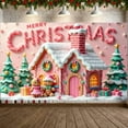 thumbnail image 3 of Pink Theme Christmas Banner Gingerbread House Design Holiday Banner Candy Cane Pattern Snowy Roof Xmas Banner for Christmas Party Indoor Decoration Family Gathering, 3 of 9