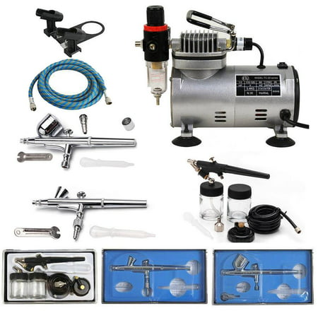 Ktaxon Airbrush Compressor Kit, Include High-efficiency Air Compressor, 3 Multi-purpose Professional Dual-action Spray Airbrush, for Body & Face Art Model Tattoo Nail (Best Nail Gun Without Compressor)