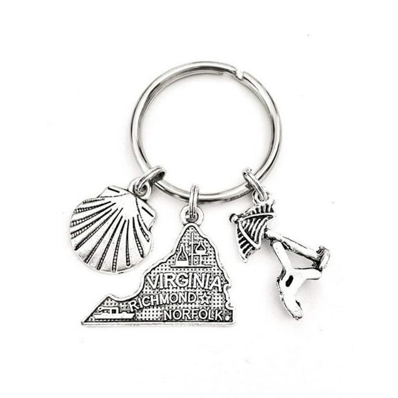 Virginia Beach themed keychain. Seashell, Virginia, and Beach Chair with Umbrella. Beach House Hostess Gift. Vacation House Key Identifier.
