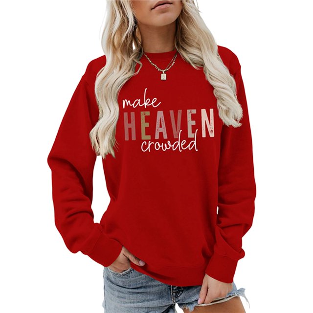 Suéter de Mujer con Estampado de Letras, Cuello Redondo y Larga Rojo L