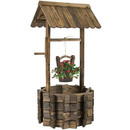Best Choice Products Wooden Wishing Well Bucket Planter,