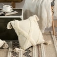 thumbnail image 3 of 16" Handwoven Cotton Throw Pillow Cover with White Tufted Large Lattice Pattern and Tassel Corners, White, 3 of 10