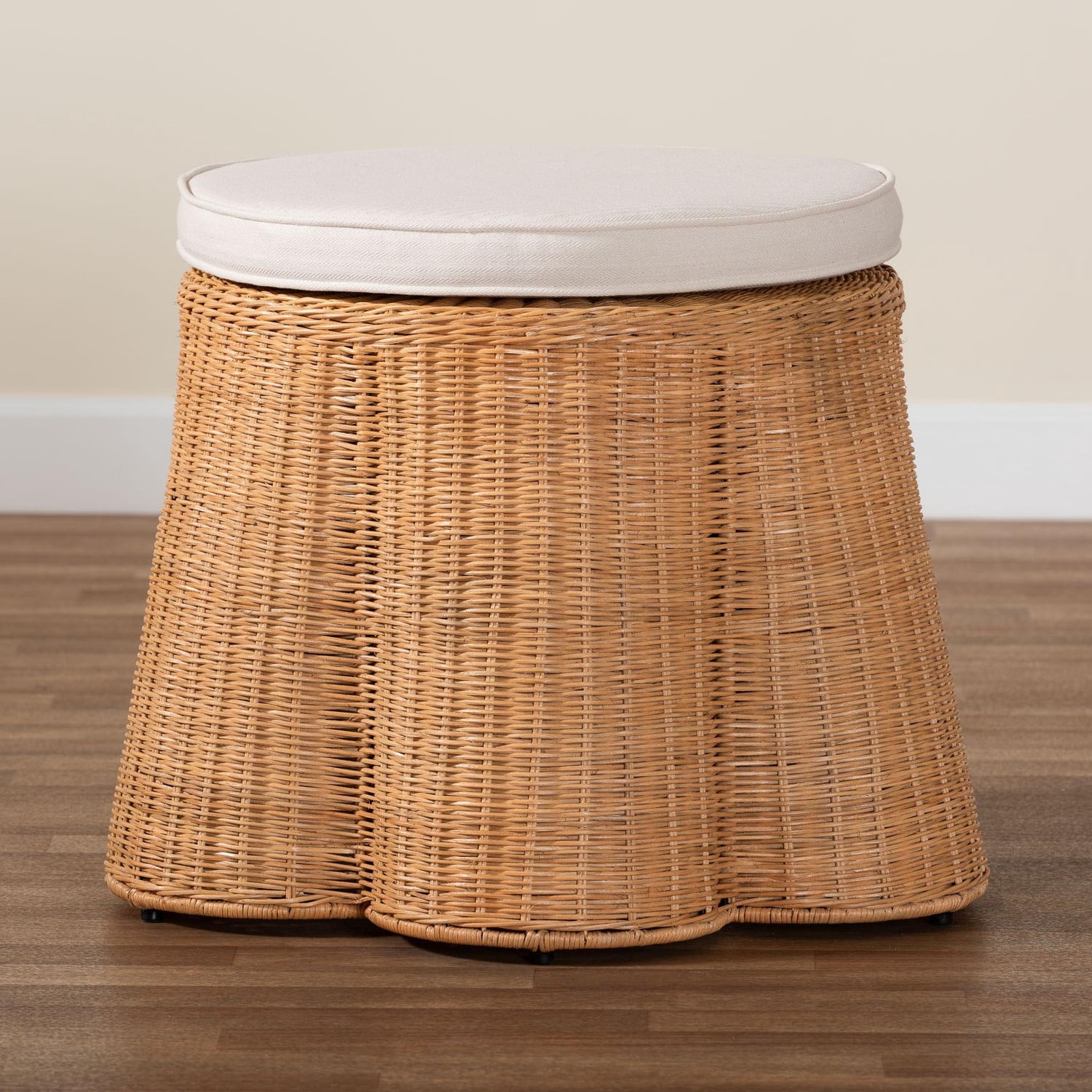 bali & pari Palm Scallop Natural Rattan Ottoman with Cushion
