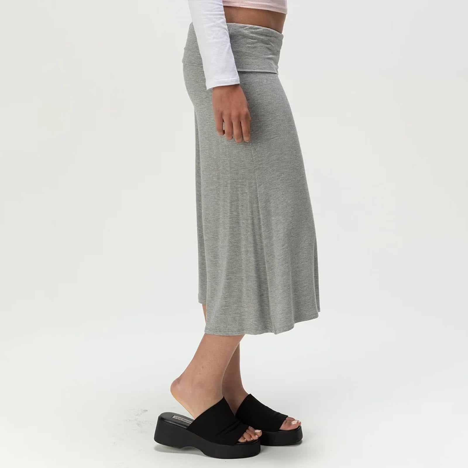 Inglocry Women Fold Over Gaucho Pants Wide Leg Low Rise Flowy Capri Pants Yoga Lounge Cropped Flare Bottoms Culottes Summer Gray M