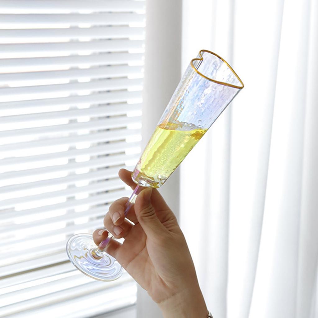 hejhncii 2Pcs Champagne Flute Goblet Elegant Heart Shape Gold Rimmed Glass Cup Drinkware
