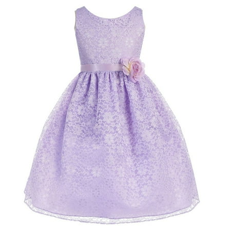 - Little Girls Lilac Floral Lace Flower Girl Dress 2T-6X