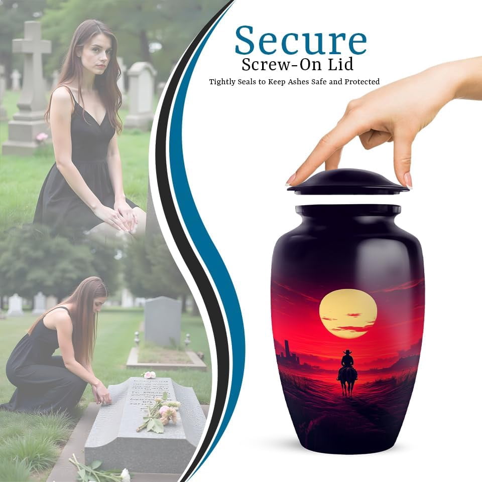 Cowboy Cremation Urn, Western Memorial Urns For Ashes Adult Male, Horseback Tribute Cremation Urn For Human Ash, Cremation Urns For Ashes Adult Female, Size 6 Inch 1pcs