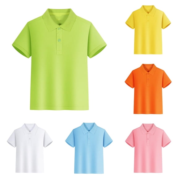 Ticikt Kids Short Sleeve Polo Shirts, Solid Lapel Soft Fabric School Uniform Tops for Boys,Green