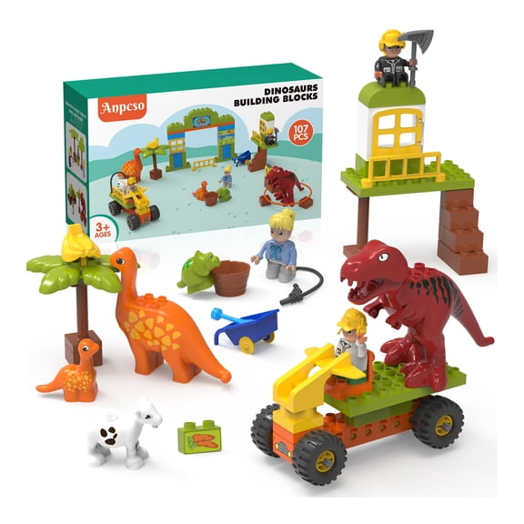 Building Blocks for Toddlers 3-5, Dinosaur Toys- Dinosaurs, Car, Build, Learn and Play, Educational Interactive Creative DIY Toy Compatible with All Major Brands, Gift for Kids Boys Girls