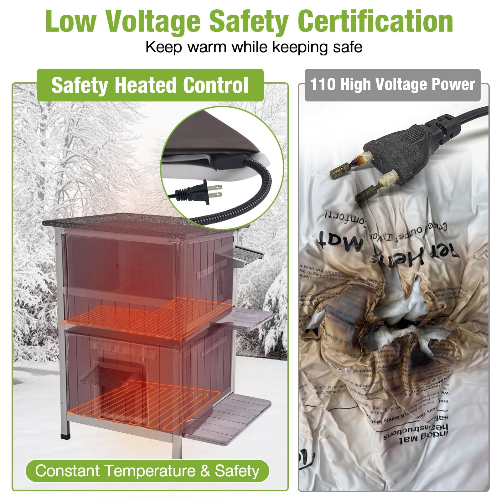 Aivituvin Heated Cat House with Heating Pad & Insulated Liner for Winter, Insulated Outdoor Cat House for Outdoor Indoor, Weatherproof Two Story Cat Shelter for Feral & Stray Cats