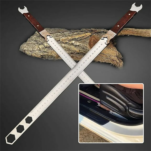 Zxsyw Heavy Duty Stainless Steel Ruler, Precision Measuring Tool for Cars, Thickened Ruler with Wooden Handle, Quenched Steel, Ideal for Crafts and DIY Projects