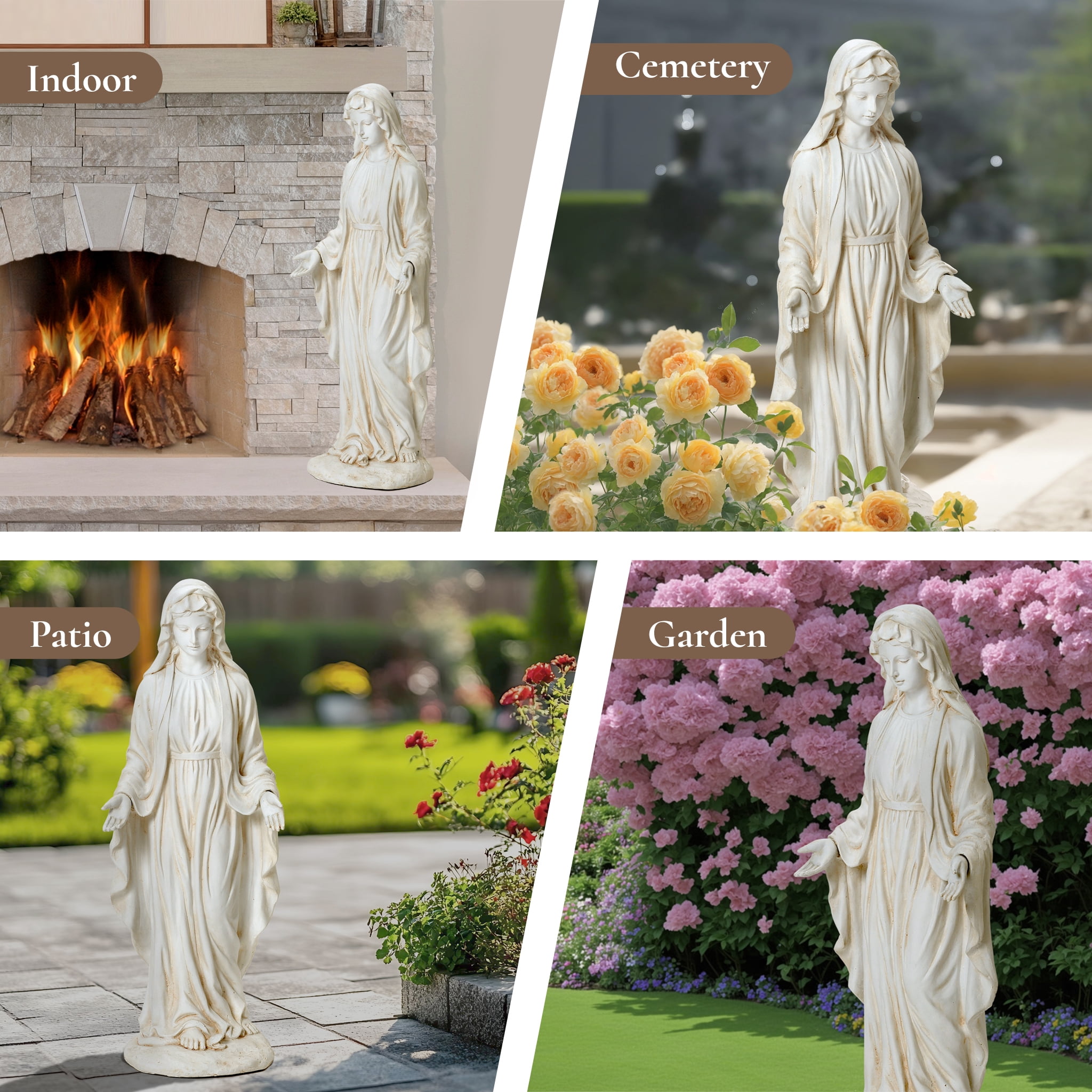 LuxenHome Virgin Mary Statue Outdoor, 30'' Religious Garden Statue, Blessed Mother Outdoor Statue, Virgen De Guadalupe Statues, Large Outdoor Garden Statues, Sculptures Decorations Home Yard Patio