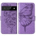 thumbnail image 2 of Dteck Wallet Case for Google Pixel 6 Pro,Butterfly & Flower Embossed PU Leather Magnetic Clasp Folio Flip Kickstand Card Holder Shockproof Protective Phone Cover with Wrist Strap,Lightpurple, 2 of 5