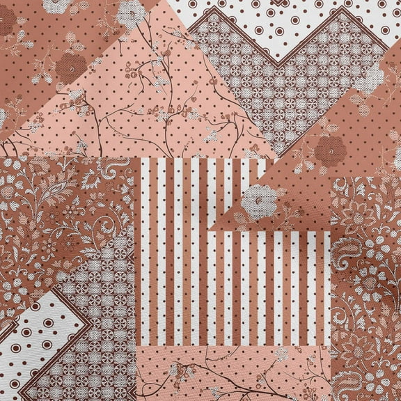 oneOone Polyester Spandex Rust Brown Fabric Floral With Dot Mix Sewing Craft Projects Fabric Prints By Yard 56 Inch Wide