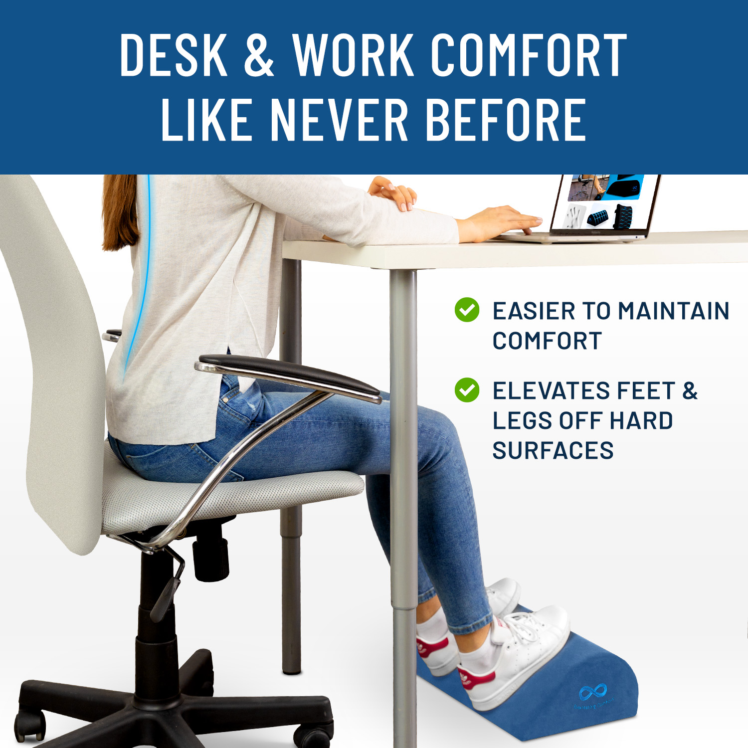 Everlasting Comfort Foot Rest for Under Desk - Kick up Your feet, Improve Circulation, Work from Home Memory Foam Footrest Pillow, Foot Stool for Office, Home, Gaming, Computer Accessories (Navy Blue) - image 5 of 9